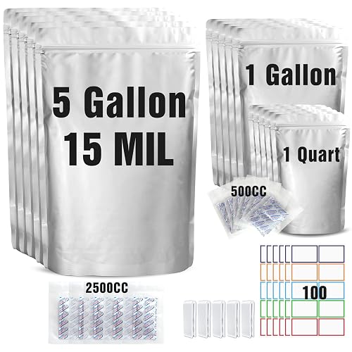 15 Mil 5 Gallon Mylar Bags for Food Storage with 2500cc Oxygen Absorbers