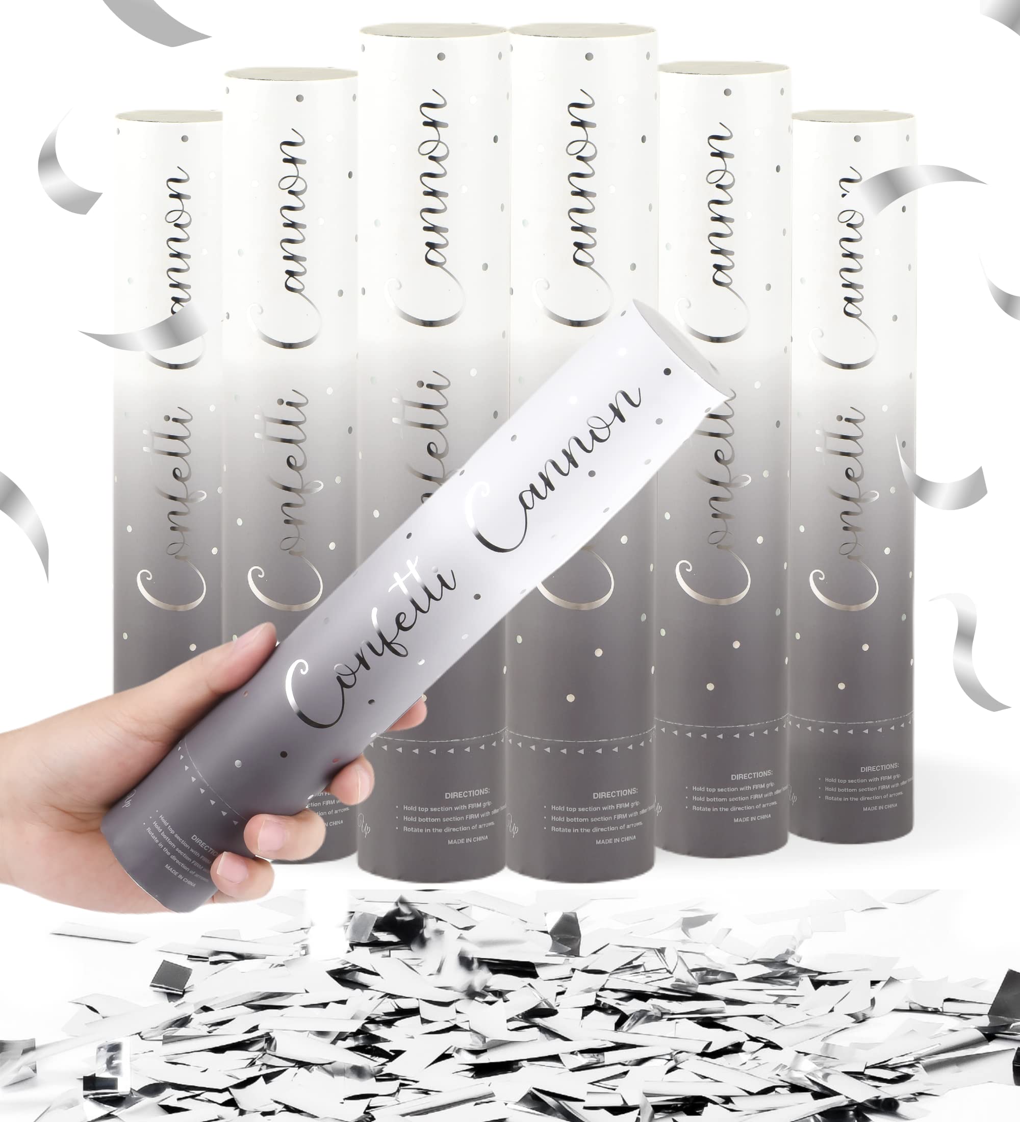 Buy Confetti Cannon Pack of 6 Silver Poppers Confetti Shooters for