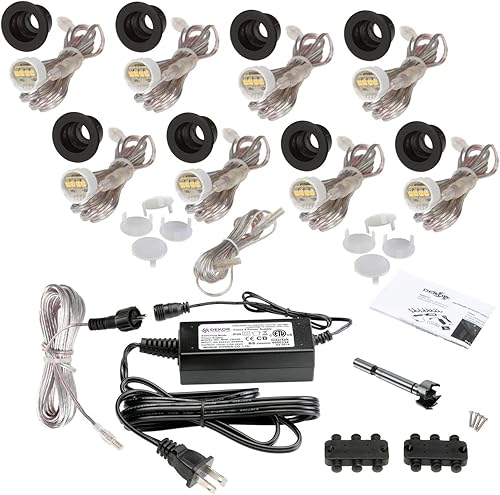 Kit de luces empotrables LED para exteriores para escaleras y peldaños. 8 luces LED, transformador de 36W, temporizador de célula fotoeléctrica,