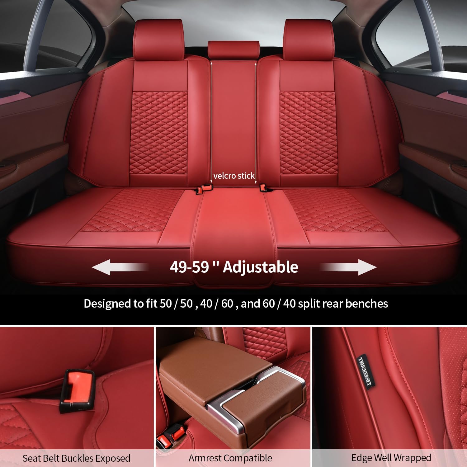 Car Seat Covers Full Set, Leather Seat Covers for Cars, 5 Pcak Breathable Seat Cover, Suitable for SUV/Truck/Sedan/Automotive (Burgundy)