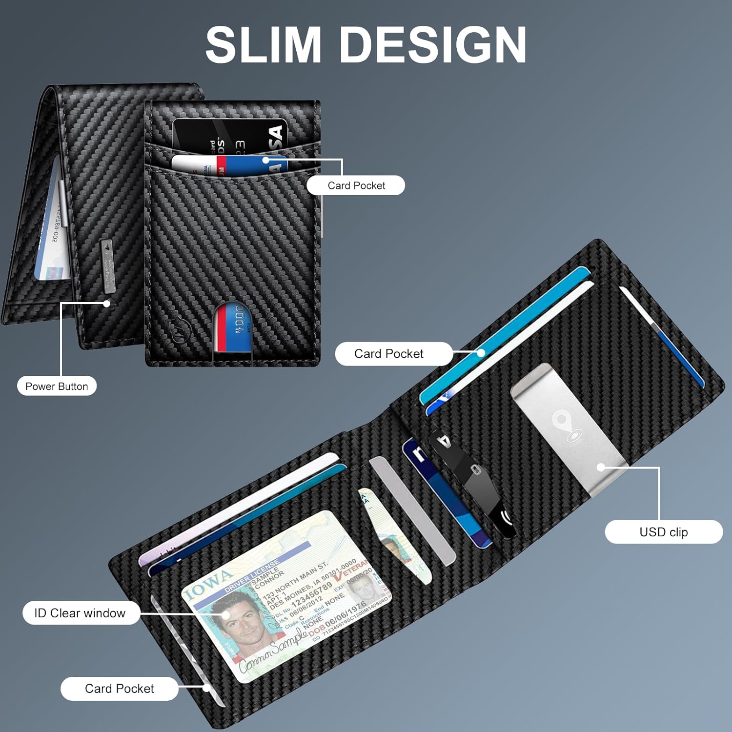 Smart Wallet for Men - air tag tracker gps location support with Apple Find My (iOS Only, Not Compatible with Android) - Gift Box Included - Image 4