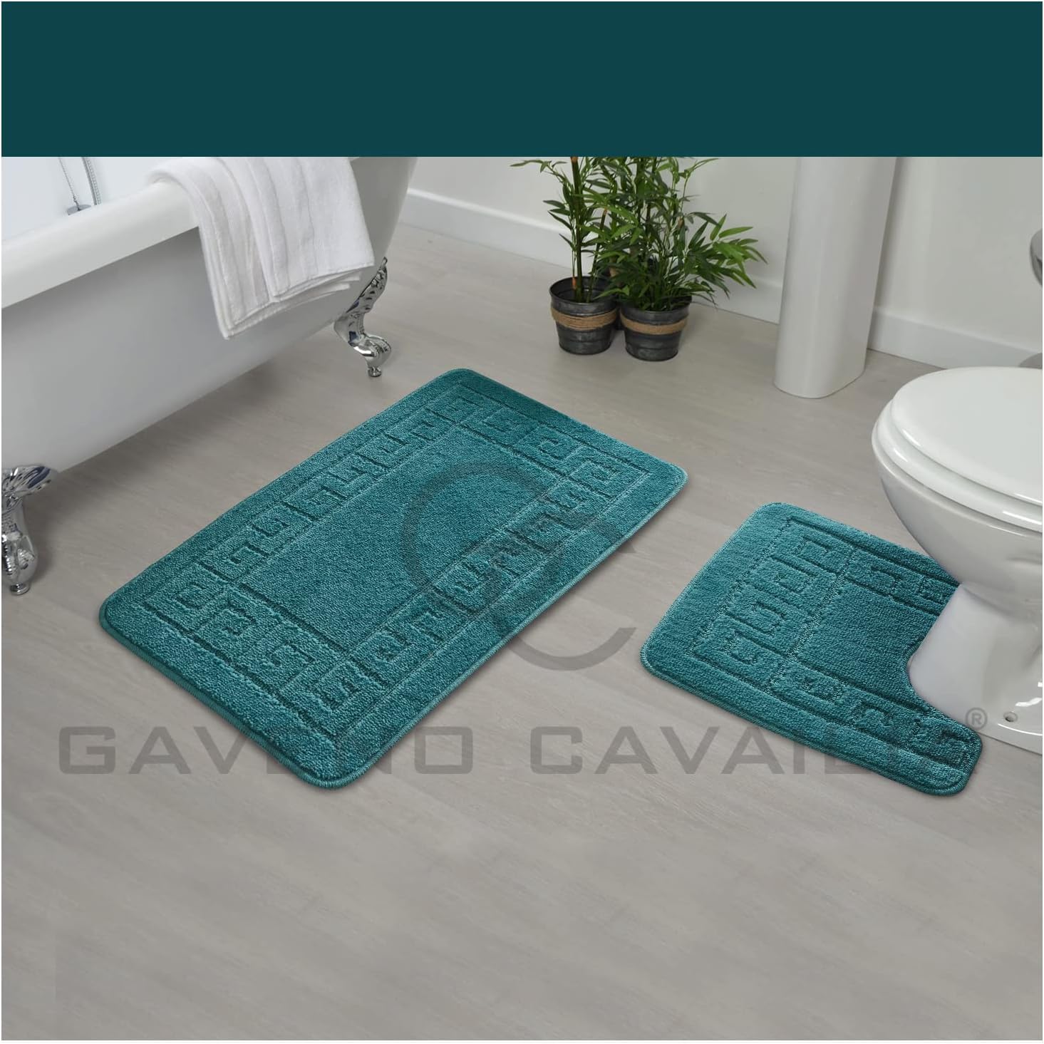 GC GAVENO CAVAILIA 2 Piece Washable Bathroom Mat, Extra Absorbent Anti Slip Bath Mats, Super Soft Toilet Rugs Set, Teal - Image 3