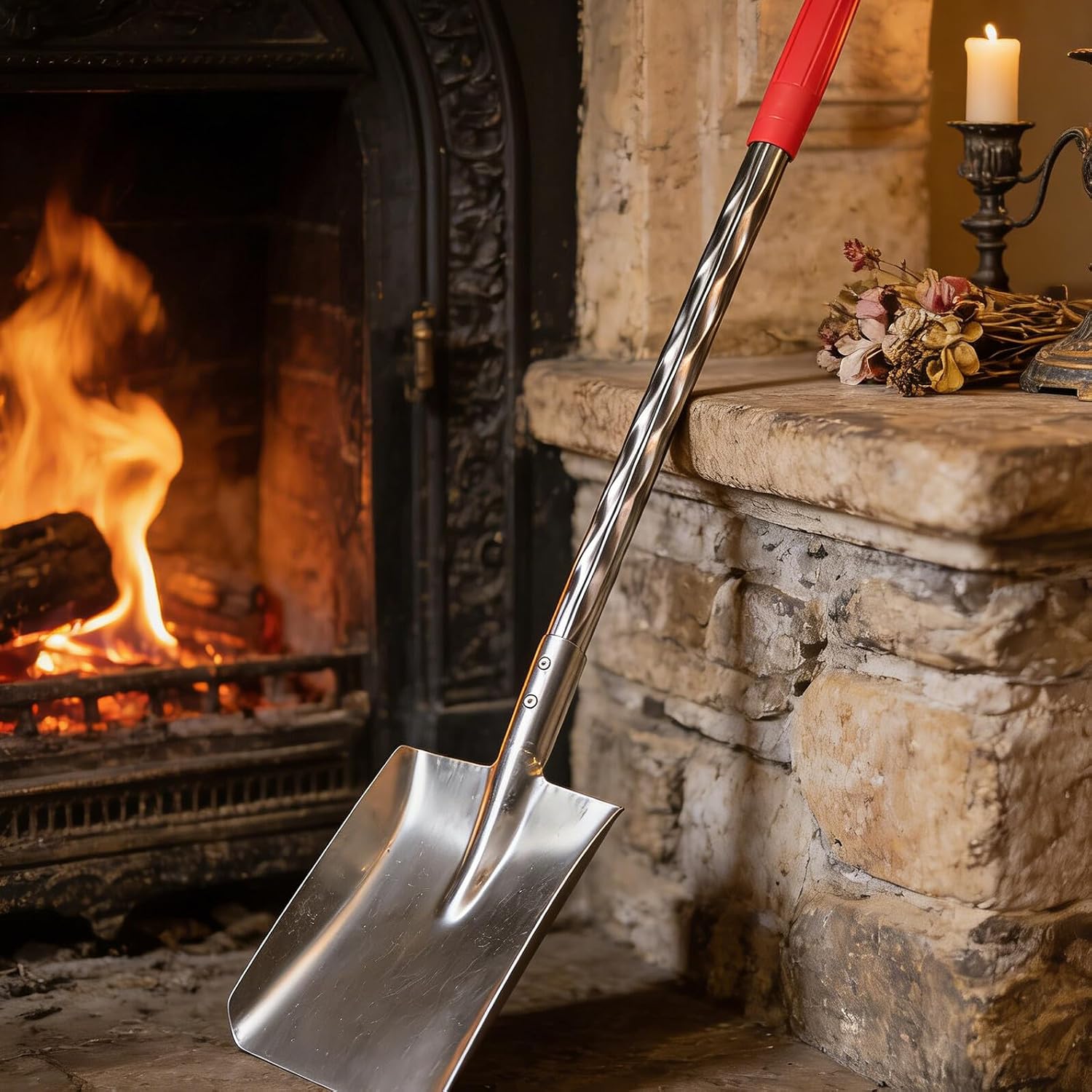 Levemolo 2pcs Fireplace Shovel with Long Handle, Metal Ash Scoop for Coal Removal and Soil Digging, Multi-use Stove Tool for Garden and BBQ Cleaning