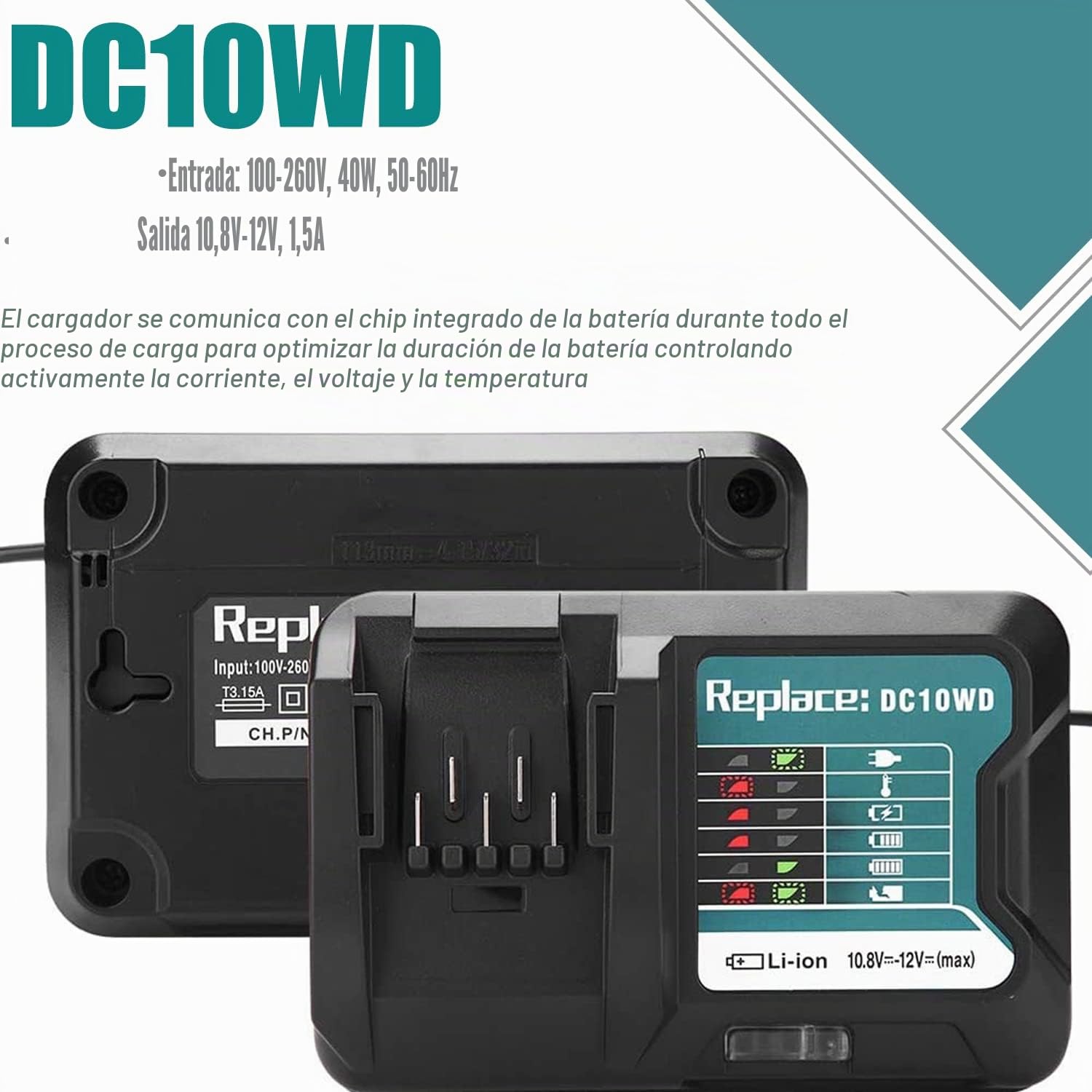 BL1021B 2PCS 2,0A 12V Batería con Cargador DC10WD, Compatible con Makita CXT BL1041B BL1020B BL1021B BL1015 BL1016, Compatible con Makita DF031D DF0331D TD110D JR103D DC10SB DC10WC