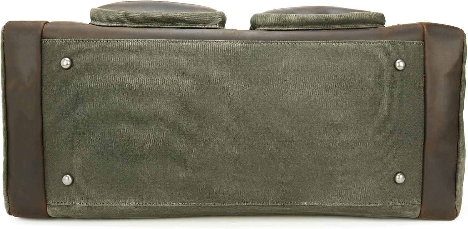 Polare 23” Waxed Canvas Cowhide Leather Waterproof Travel Duffel Bag Trim Luggage Weekender Overnight Carry on Hand Bag