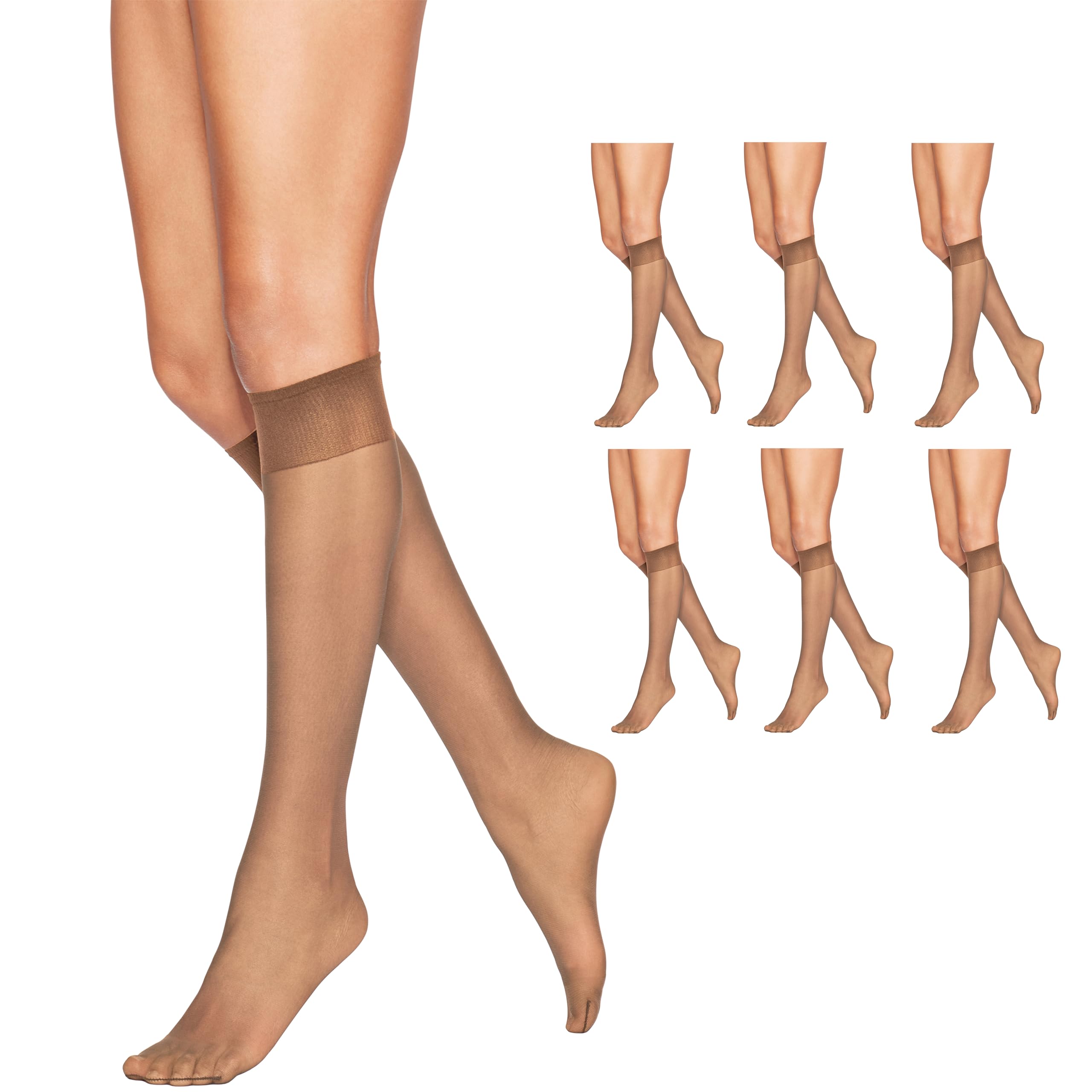 Hanes Alive Women's Full Support Sheer Toe Knee High Stockings, Little Color (Pack of 6), One size