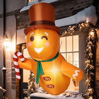 3.5ft Christmas Inflatable Gingerbread Decor Lean Out from Window Christmas Inflatables Outdoor Decorations Glow Effect Gingerbread Blow up Christmas Decor for Holiday Yard Lawn Garden Party