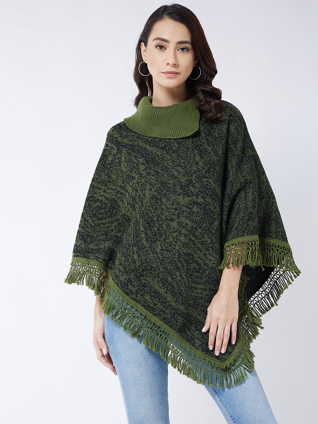 Pivl Wool Blend Poncho Sweater for Women for Winter-Olive - Image 4 thumbnail