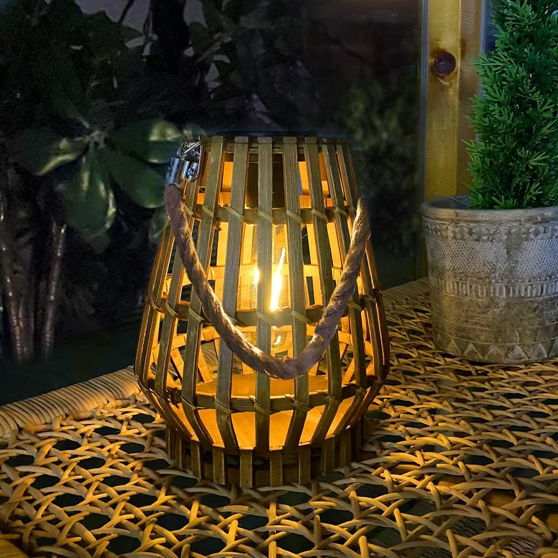 pearlstar Lanternes solaires d'extérieur - En bambou - Étanche - Pour décoration de jardin, balcon, terrasse, cour