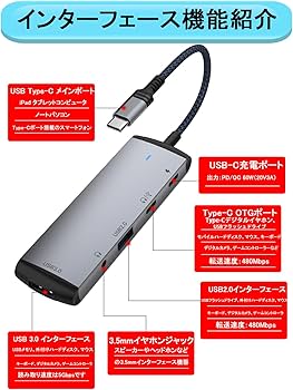 Amazon.co.jp: GUROYI 5 in 1 USB C ハブ タイプCイヤホン変換ケーブル