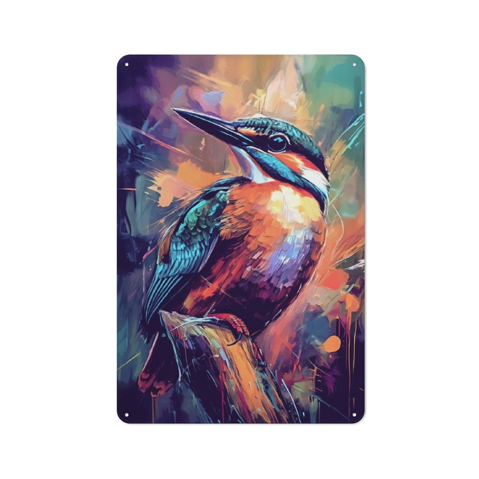 Junmoney Colorful Kingfisher Painting Rustic Tin Wall Plaque 30X20cm For Garage Or Workshop, For Home Interiors, Feature Walls And Decorative Displays