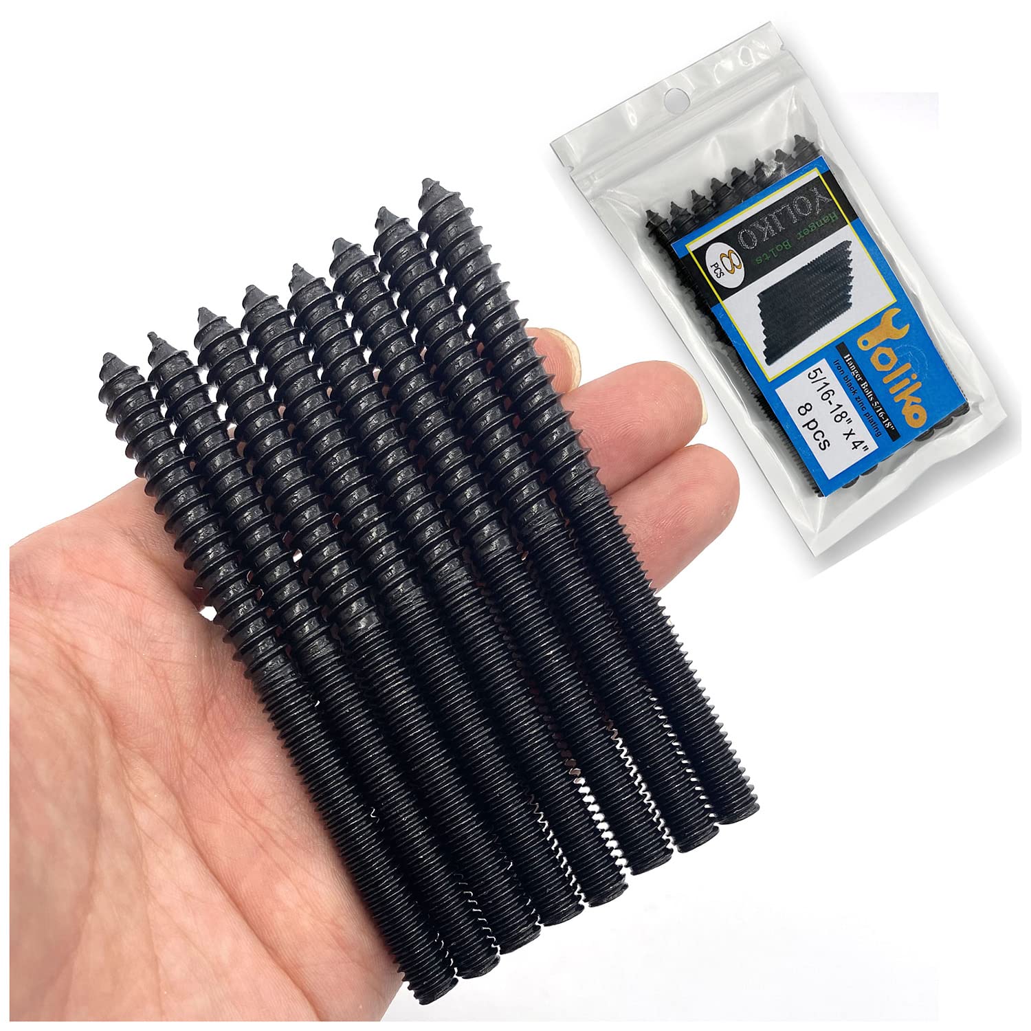 Yoliko 8 Pack 5/16-18 x 4 Inch Hanger Bolts 5/16-18" Black Double Headed Bolts 5/16 Wood Dowel Screw Self-Tapping Screw Hanger Bolts for Furniture