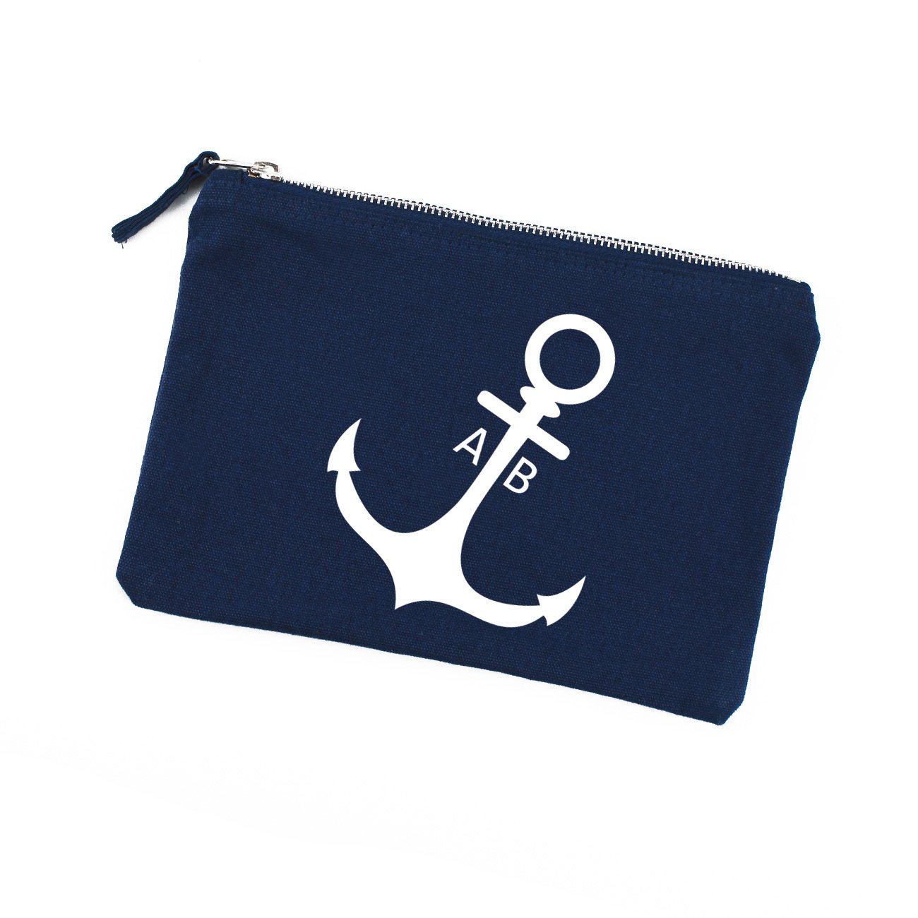 Herz & Heim® Kosmetiktasche Dunkelblau Mit Anker-Motiv & Personalisiertem Initial