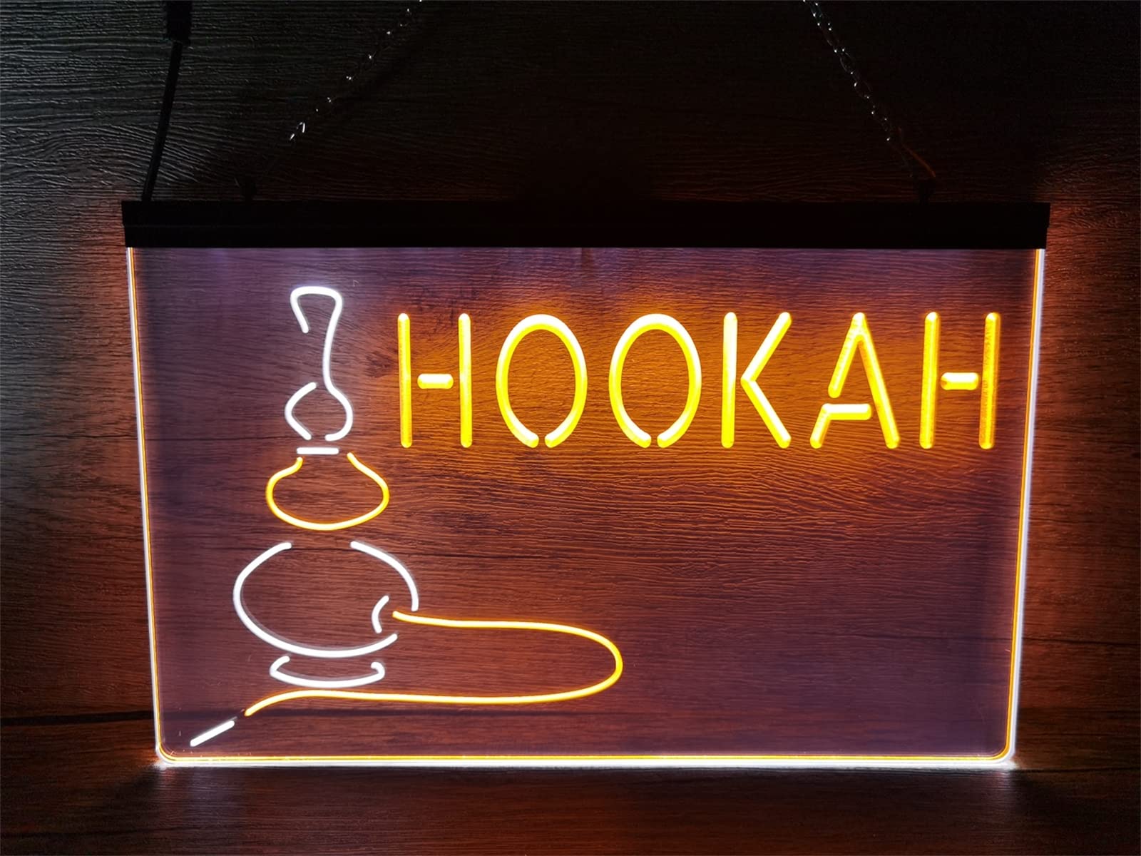 Barra de Humo de narguile, Letrero de neón LED, decoración de Pared de Shisha, Luces de neón de atenuación USB, Letrero Luminoso acrílico,White Orange,40x30cm