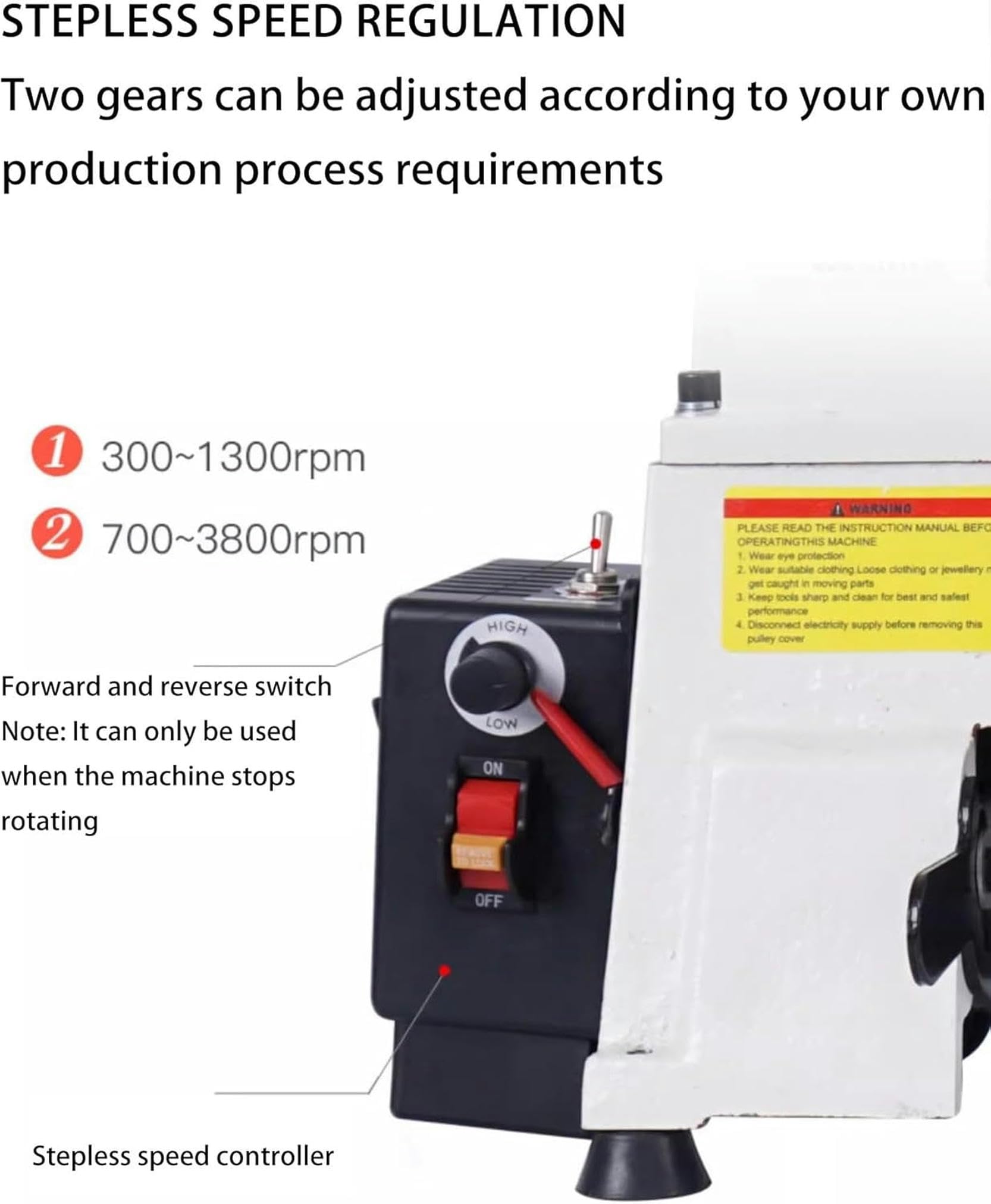 900 W Holzbearbeitungsdrehmaschine Mit 6-Zoll-Spindel Und 4-Drehwerkzeugen, Mini-Multifunktionsdrehmaschine Mit Doppelter Drehzahlregelung Von 300-1300/700-3800 Drehzahl