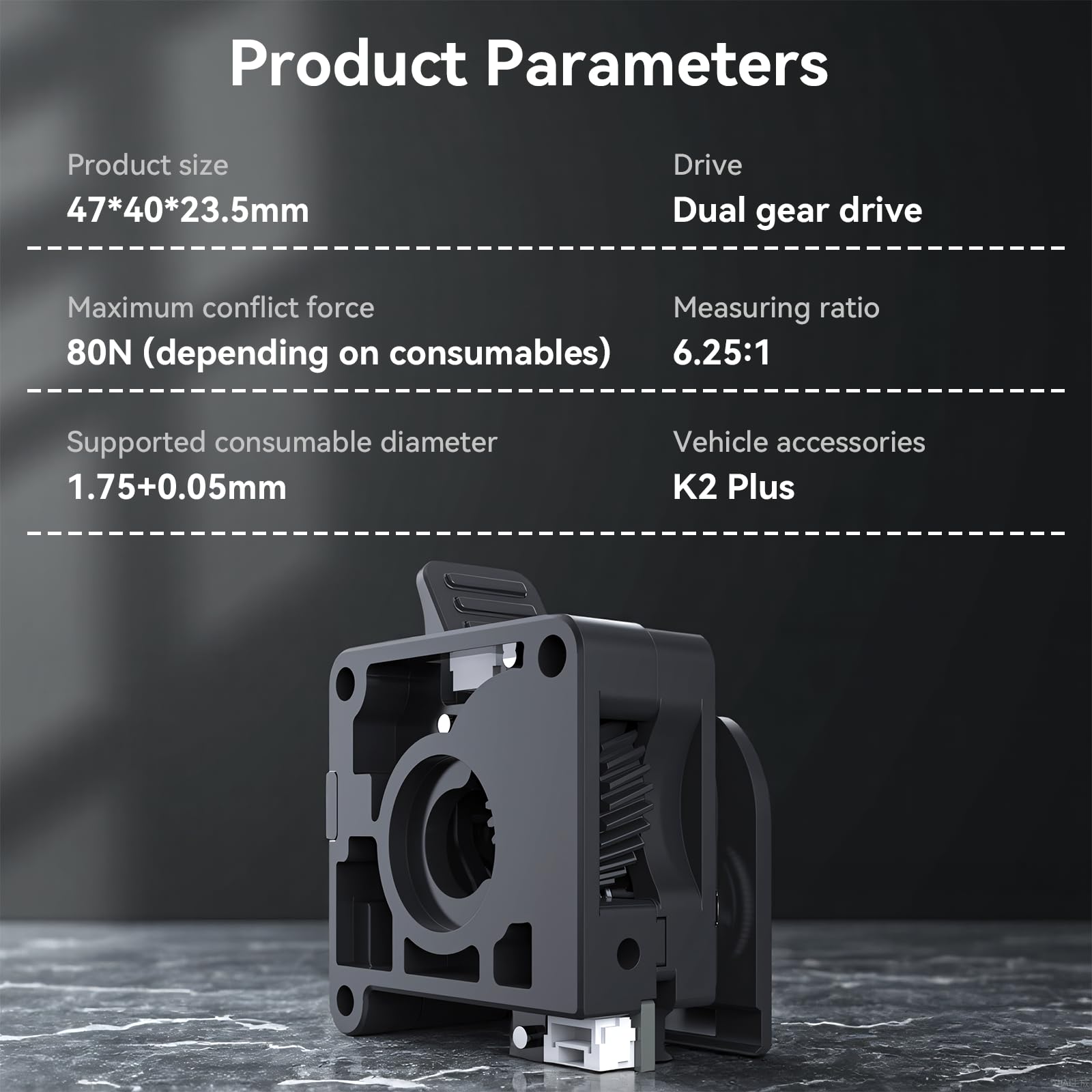 Kit Extrusor Creality K2 Plus con High-Hardness Dual Gears Drive, Built-in Filamento Break Sensor, Fuerza de hasta 80N, Alto Par de Extrusión Comaptible with Creality K2 Plus Combo Impresora 3D