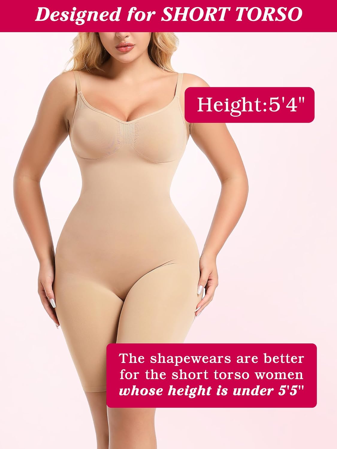 Atbuty Mid Thigh Bodysuit, Full Body Shapewear Short Torso for Women Tummy Control Petite Body Shaper - Image 4