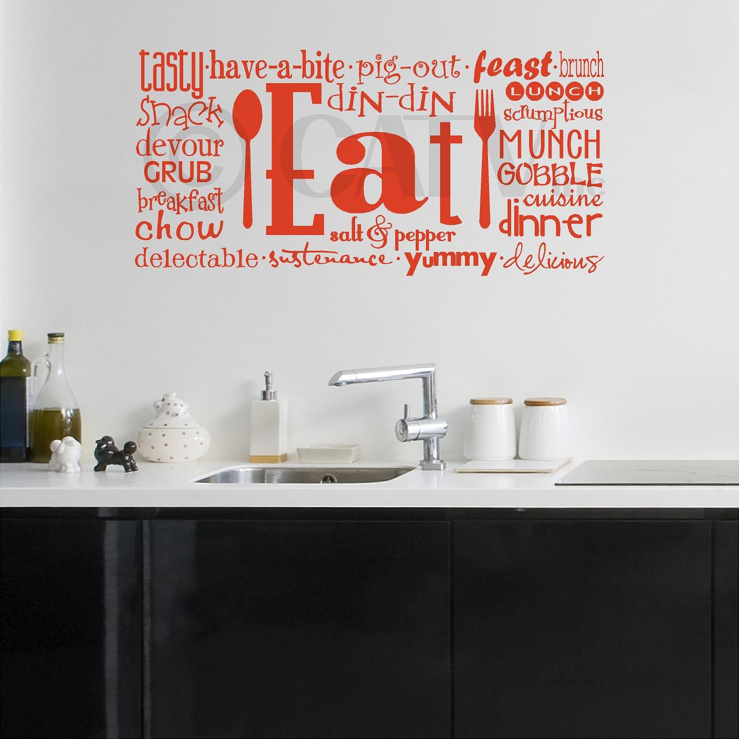 Eat Phrases Vinyl Lettering Wall Decal Sticker (16x35, Red)