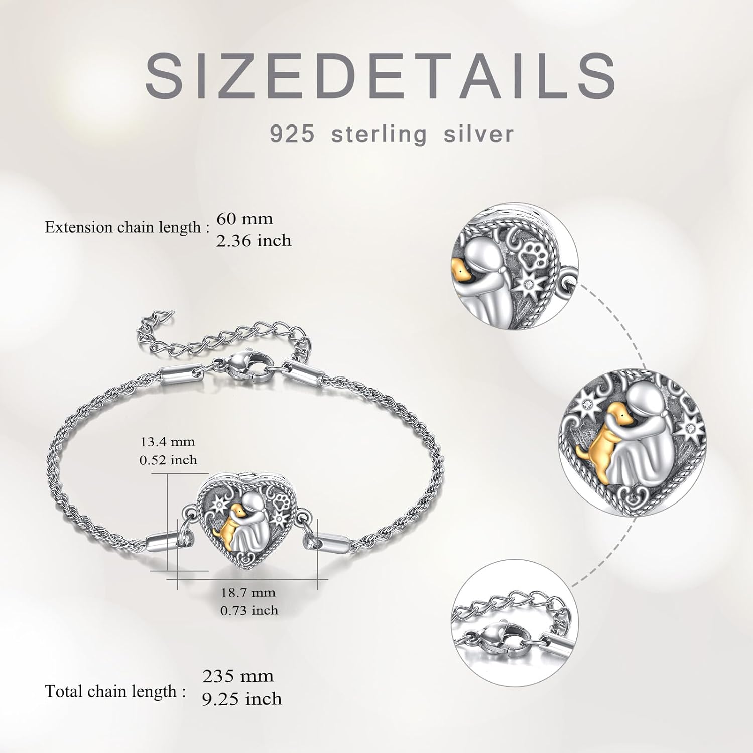 925 Sterling Silver Dog Urn Bracelet for Ashes, Memorial Keepsake Cremation Jewelry Gifts for Dog Lovers Women, with 6.5" to 8.5" Stainless Steel Chain