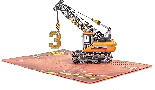 Miniatura 4 de Liif Crane Truck - Tarjeta de cumpleaños de feliz tercer cumpleaños, felicitación 3D para niños de 3 años, sobrino, nieto, niño pequeño, divertida