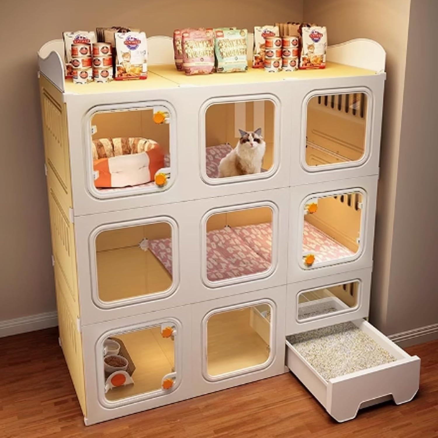 Cat Cage, Cat House, Enclosed Cat Playpen, Catio Indoor Cat Enclosure, Cat Crate Escape-Proof with Enclosed Litter Box for Small Animals(106x46.5x81cm)