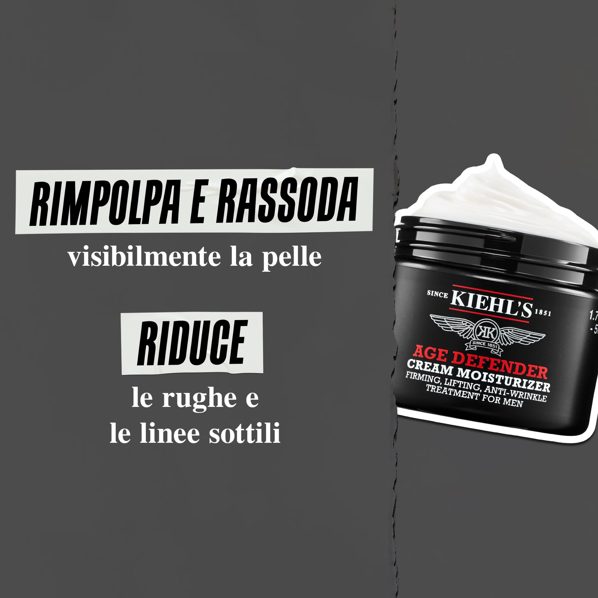 KIEHL'S Age Defender Cream Moisturizer, Crema Viso Anti Età, Per la Pelle Maschile, Azione Rassodante, Riduce Rughe e Linee Sottili, Con Estratto di Semi di Lino, Acido Salicilico e Caffeina