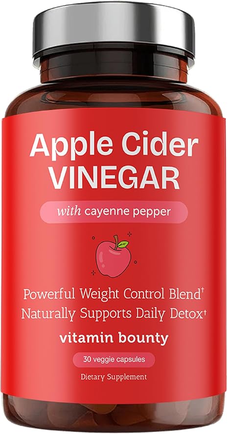 Vitamin Bounty Apple Cider Vinegar Capsules – ACV with The Mother + GLP-1 Support – Detox, Bloating Relief & Appetite Suppressant – Non-GMO, Vegan, 30 Capsules