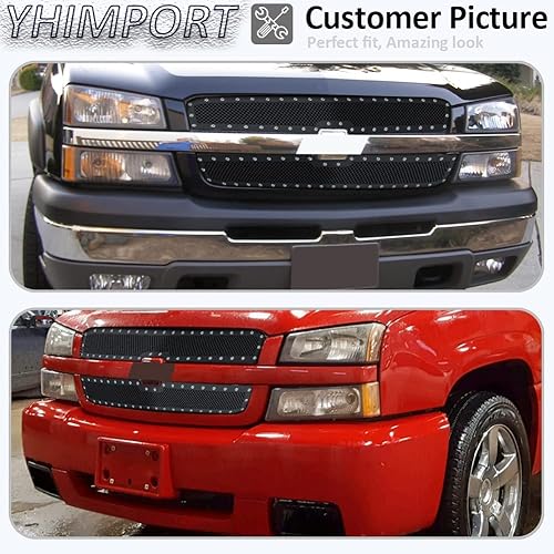 Miniatura 5 de Parrilla de malla de acero inoxidable para Chevy Silverado 1500 2003-2004 250035002500 HD 2003-2006 Chevy Avalanche 15002500 parrilla frontal negra