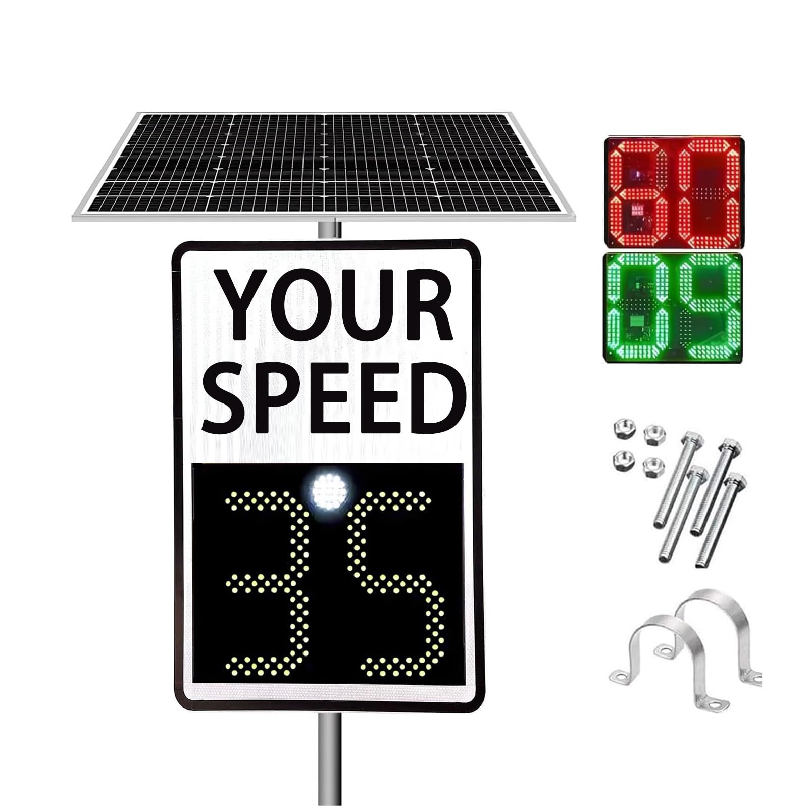 Señal de advertencia de velocidad de radar solar, detector de límite de velocidad alimentado por energía solar con pantalla LED para carreteras y zonas escolares, señal de retroalimentación de