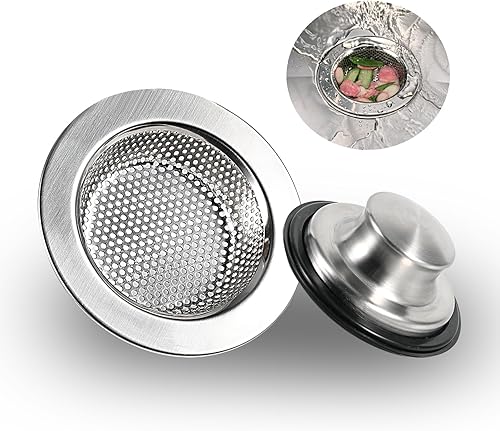 RQYEKDO Coladores de Fregadero de Cocina Kits de Tapón de Fregadero, Juego de Colador de Drenaje de Fregadero de Acero Inoxidable, Borde Ancho