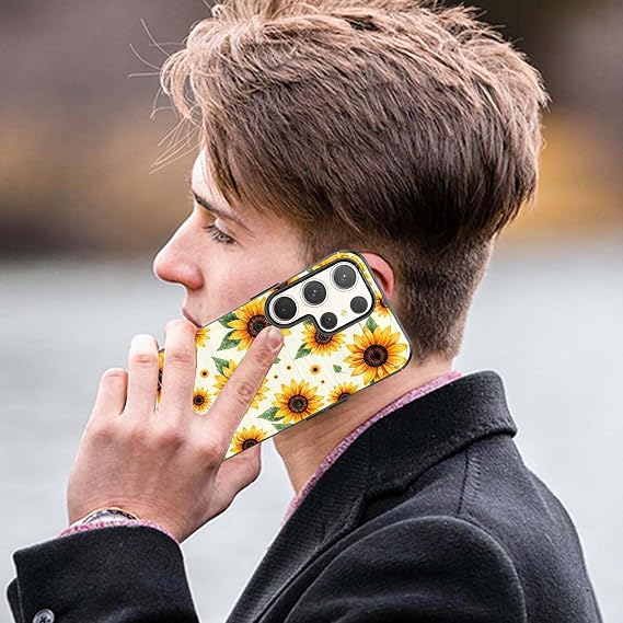 Samsung Galaxy S26 ウルトラブラッシュドテクスチャケース、超薄型でソフトなTPUフォンカバー、Samsung Galaxy S26 Ultra用に設計された、ひまわり柄
