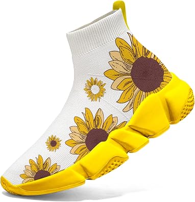 Floral Shoes for Womens Painted Sneakers Sunflower Sock Shoes