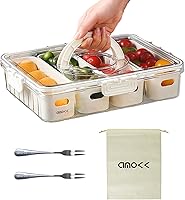 Vista 1 de amokk Bandeja dividida para servir con tapa y asa, contenedor de charcutería, organizador portátil para dulces, frutas, nueces, aperitivos