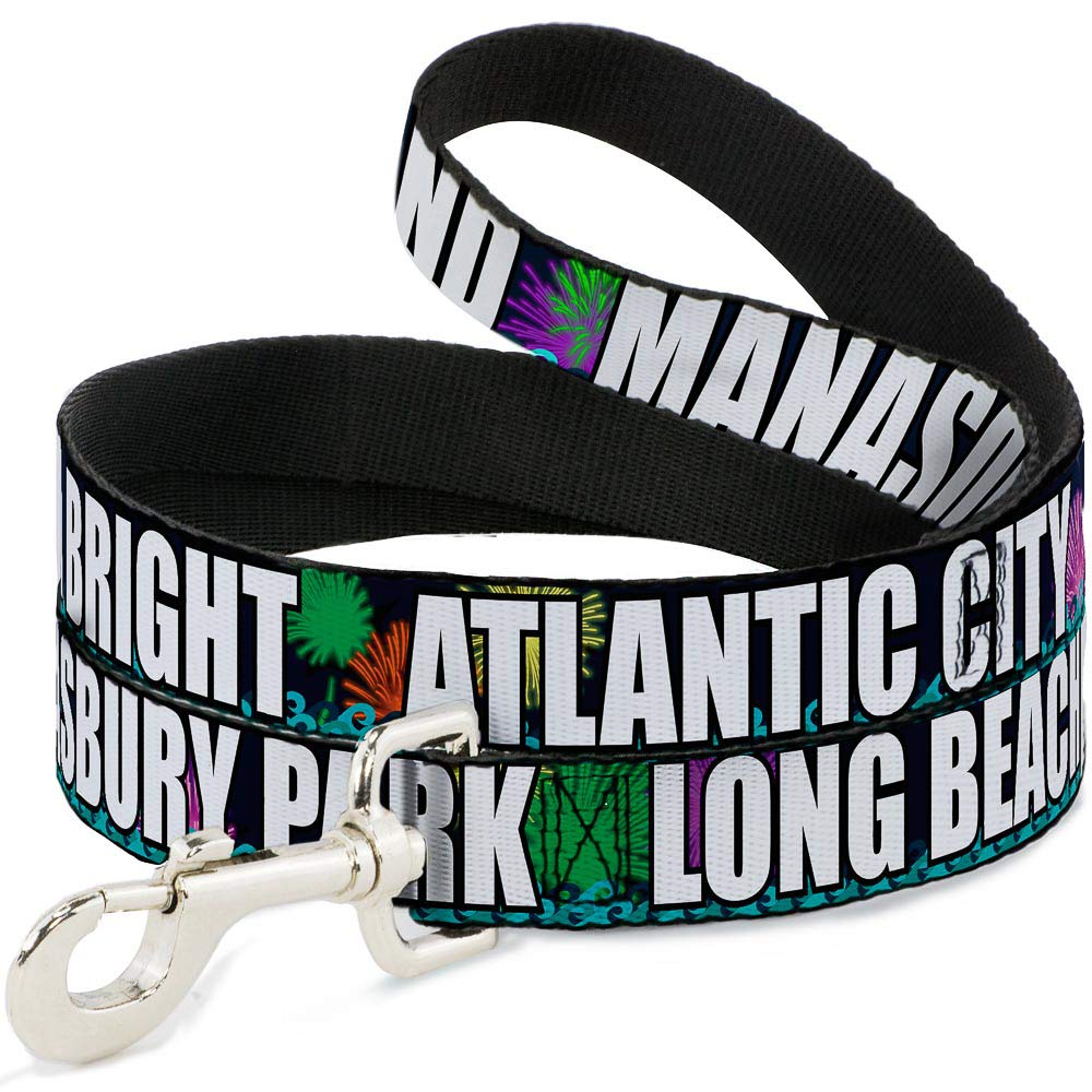 Laisse pour chien large New Jersey Shore noire blanche et multicolore 4'