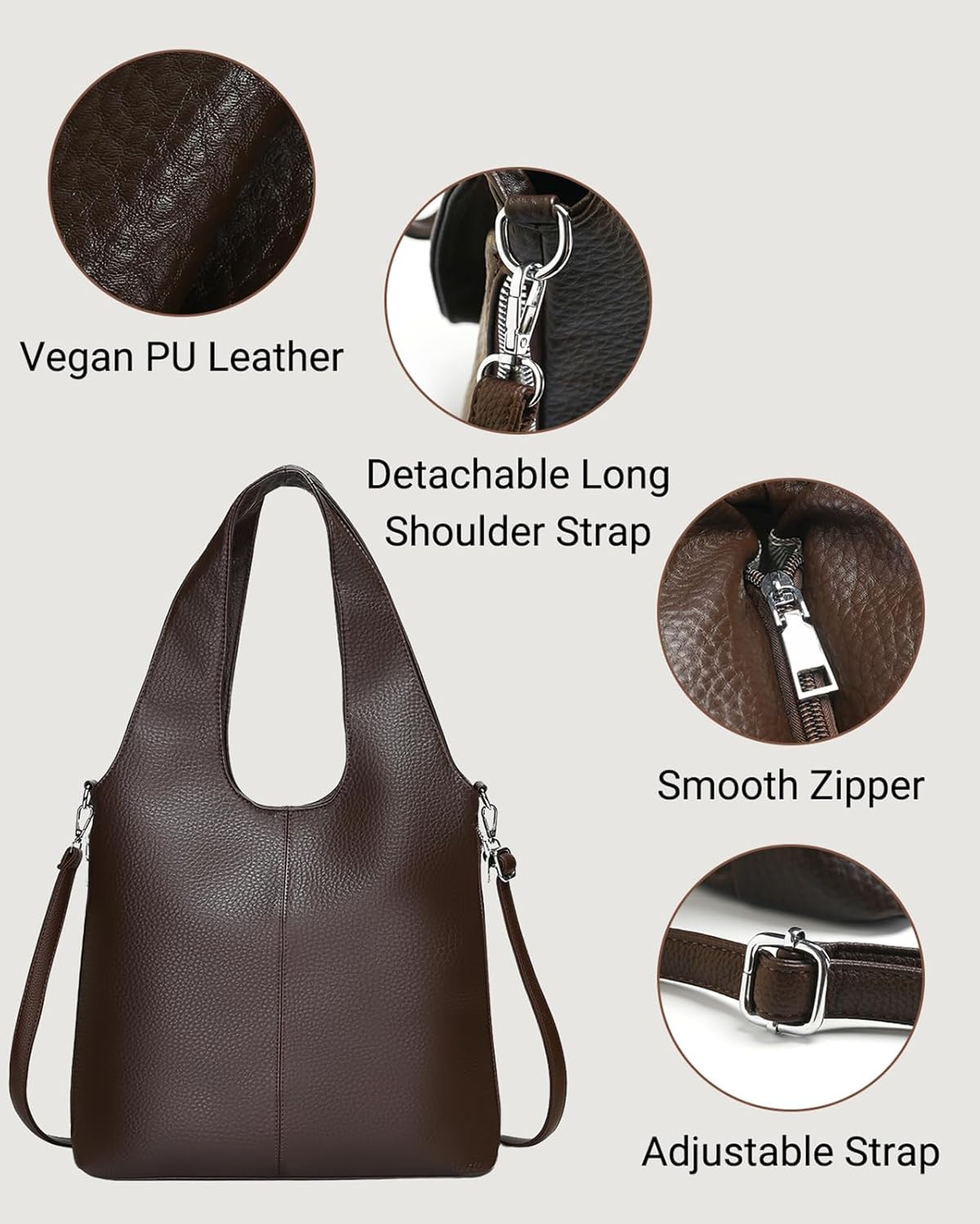 Herald Slouchy Hobo Shoulder Bag for Women Soft Retro Top Handle Crossbody Purses Tote Handbag with Adjustable Strap - Image 7