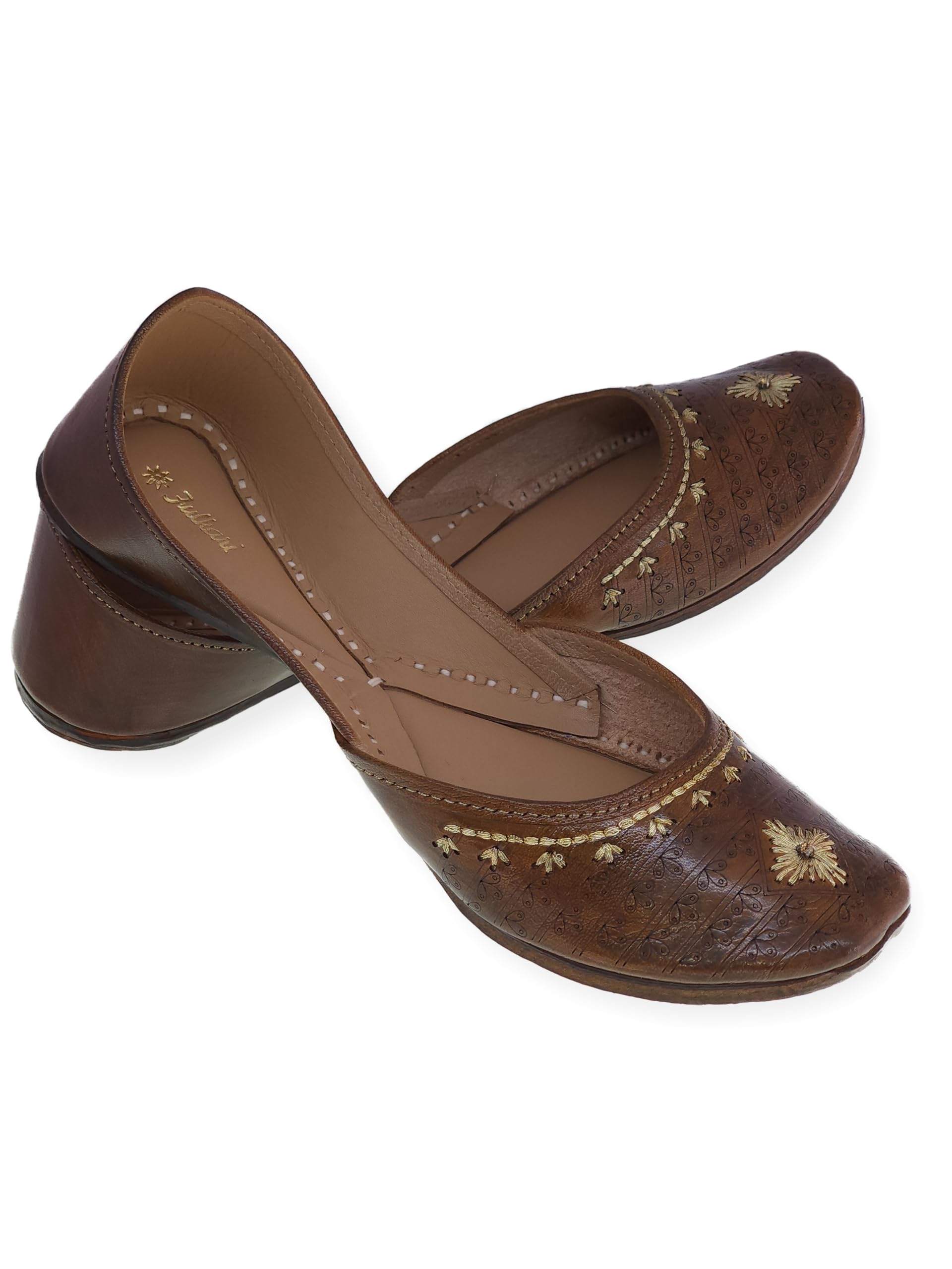 Women's 3D Daimond Gold Zarriwork Genuine Soft Leather Jutis | Bite and Pinch Free Juttis | Punjabi Jutti | Girl's Office Flat Ladies Mojari | dailywear Ethnic Juti |