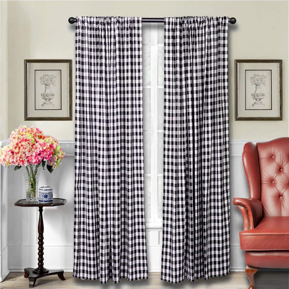 LGHome Buffalo Check Window Curtains for Farmhouse Home Decor, Black and White, Navy Blue and White, Red and White, 53 x 63 inches, Black/White