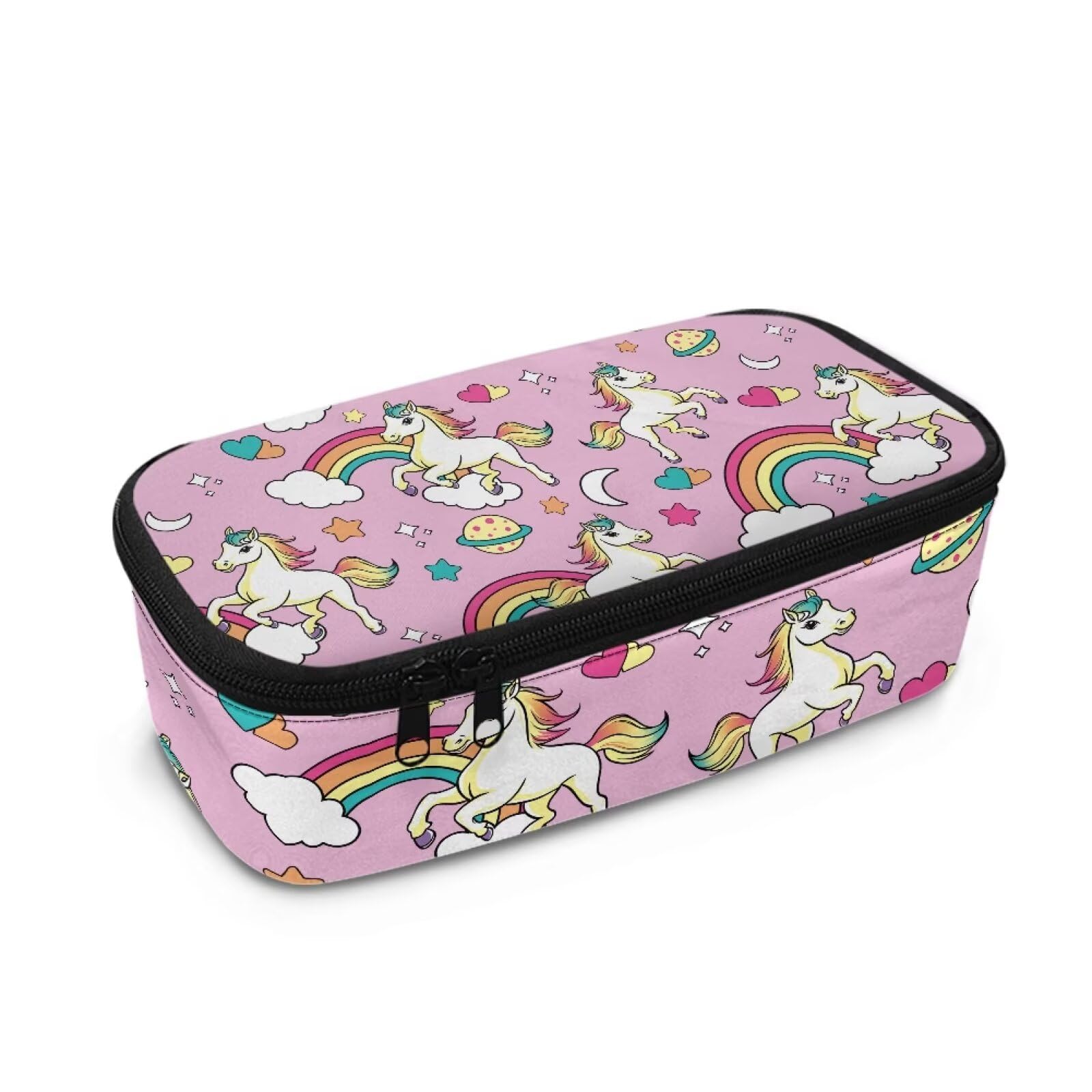 Renewold Cute Horse Large Capacity Pencil Case Aesthetic Pen Pouch with Compartments Portable Handle Stationery Organizer for Girls Boys Adults Student