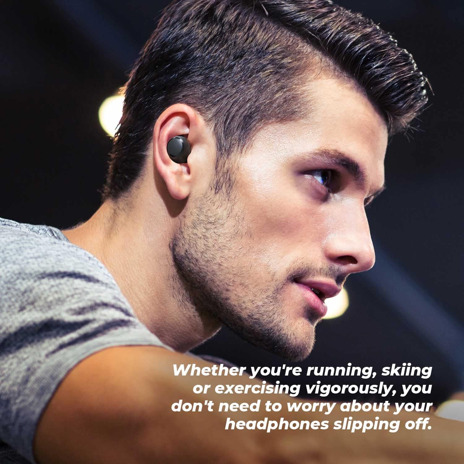Tribit Wireless Earbuds, IPX7 Waterproof Bluetooth 5.0 Touch Control True Wireless Bluetooth Earbuds with Mic Earphones in-Ear Deep Bass Built-in Mic Bluetooth Headphones, FlyBuds 3 Mini