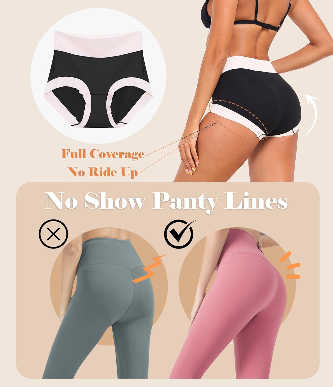 ANLIQI Modal Underwear Women No Show Hipster Panties for Women Pack Workout Full Coverage Briefs Soft Gym Sports Undies - Image 2