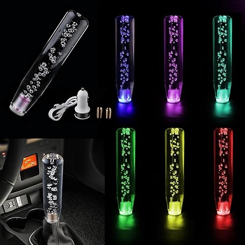 Miniatura 7 de Slykew 1 pomo de palanca de cambios LED para automóvil con Bubblem, reemplazo de palanca de cambios de vehículo de cristal liso impermeable,