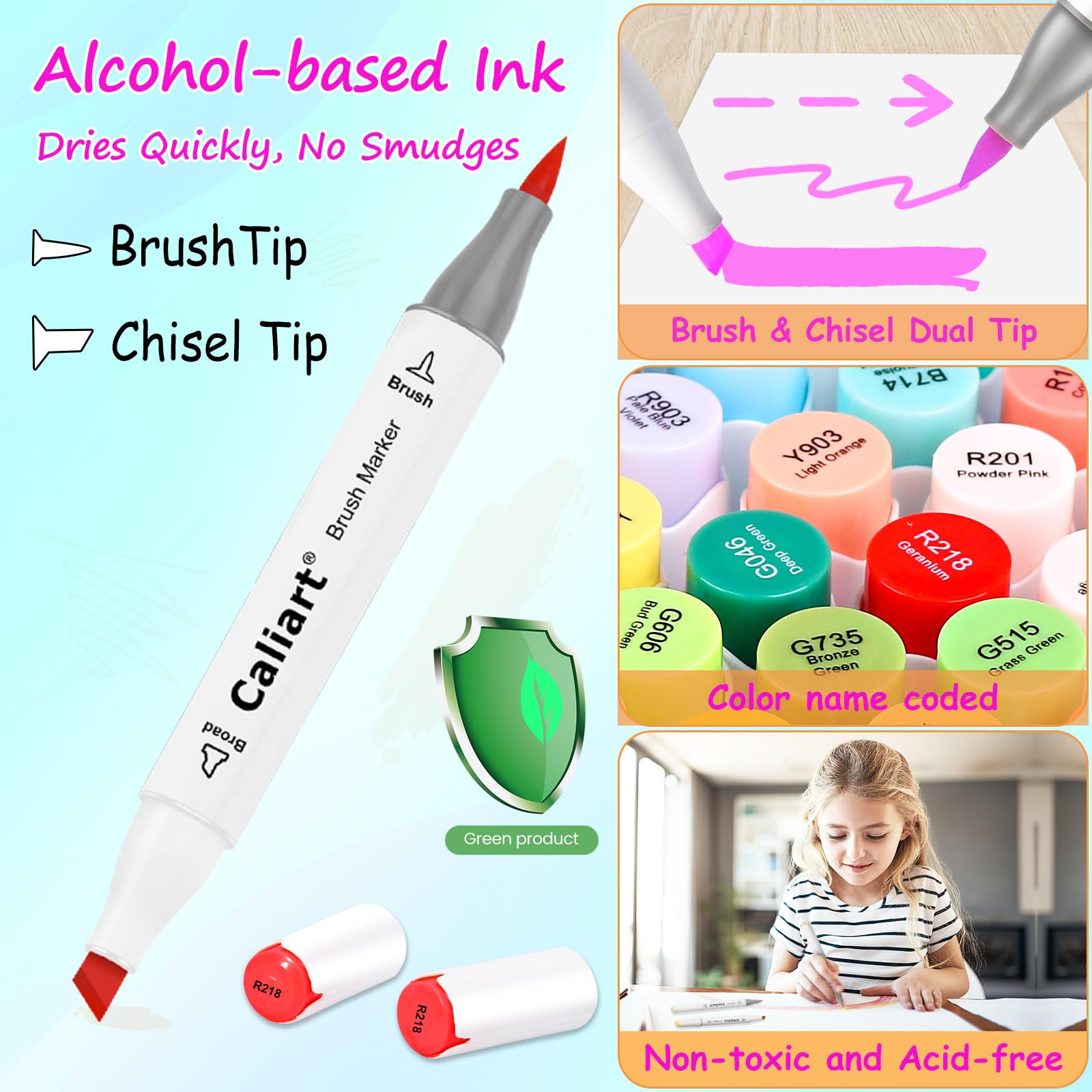 Halobios 168 kleuren markeerset, permanente alcoholmarkers, dubbele punt fijne en beitel kunstmarkers voor tekenen, schetsen, anime, manga, kleurpennen voor volwassenen kunstenaars met schouderriem
