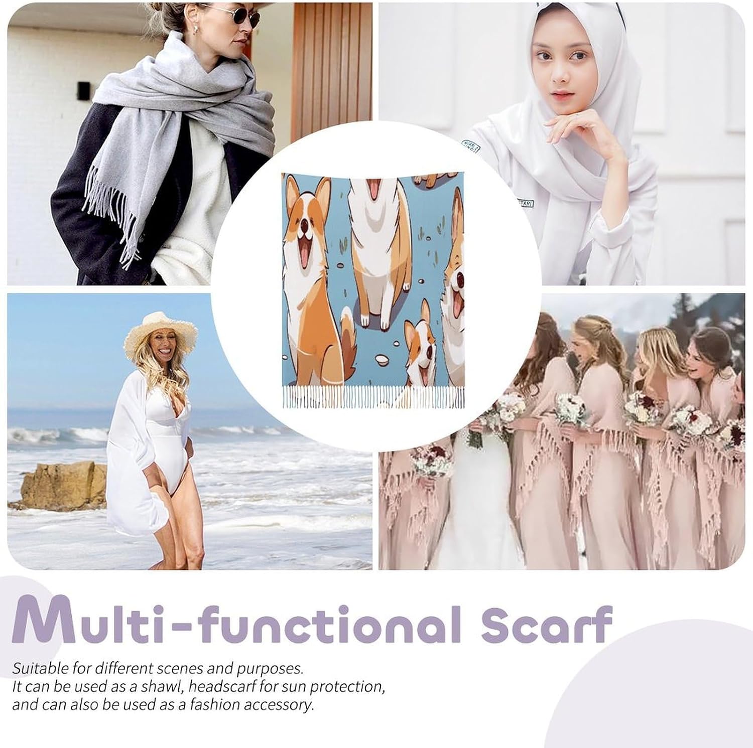 Corgi Pattern Corgi Pattern Winter Scarf for Women Soft Tassel Scarves Oversized Wraps Long Shawl Cold Weather Thick Blanket Scarfs