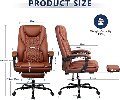 Miniatura 2 de Guessky Silla de oficina ejecutiva, silla de oficina reclinable de cuero grande y alta con reposapiés, respaldo alto, silla de escritorio de oficina
