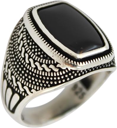 Genuine Solid 925 Sterling Silver, Black Onyx Stone Luxury Mens Ring