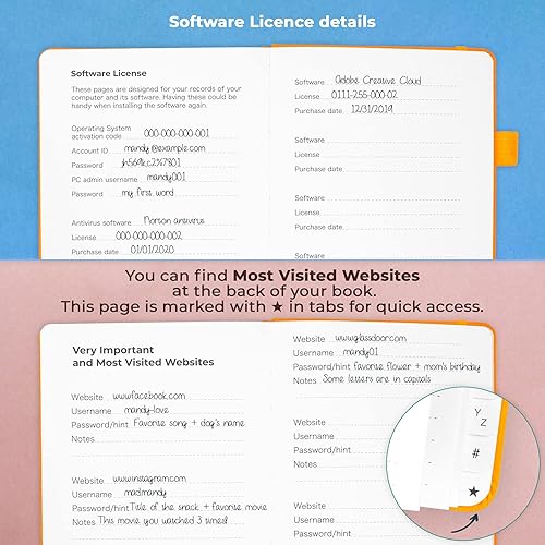 Miniatura 5 de CLEVER FOX - Libro de contraseñas con pestañas. Organizador de direcciones y contraseñas de Internet con pestañas alfabéticas. Cuaderno de tamaño
