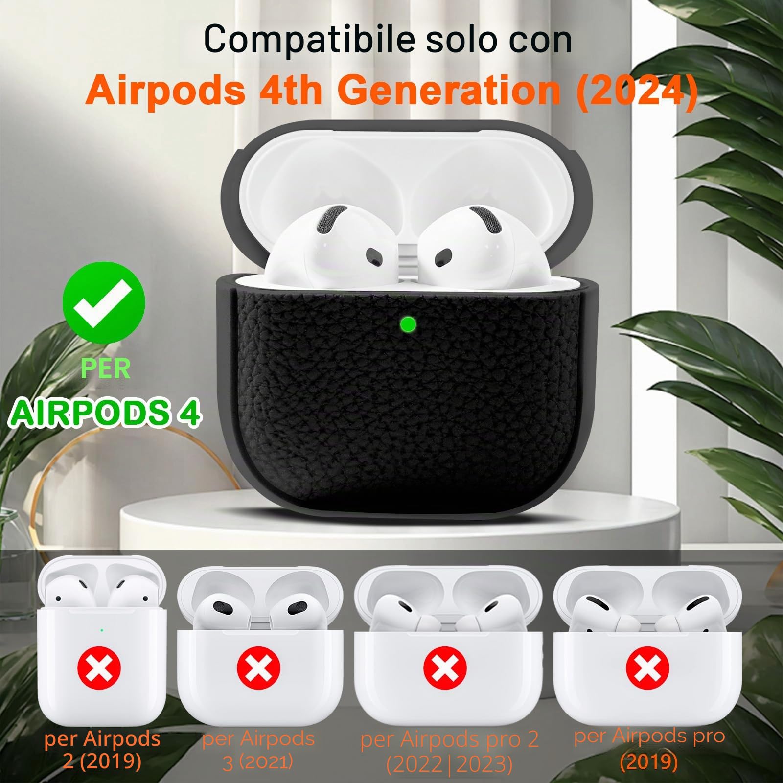 Teyomi Cover compatibile con Airpods 4, TPU Airpods 4 Cover con Cordino, Custodia Protettiva Progettazione della trama per AirPods 4 Generazione Case, Supporto ricarica wireless [Nero]