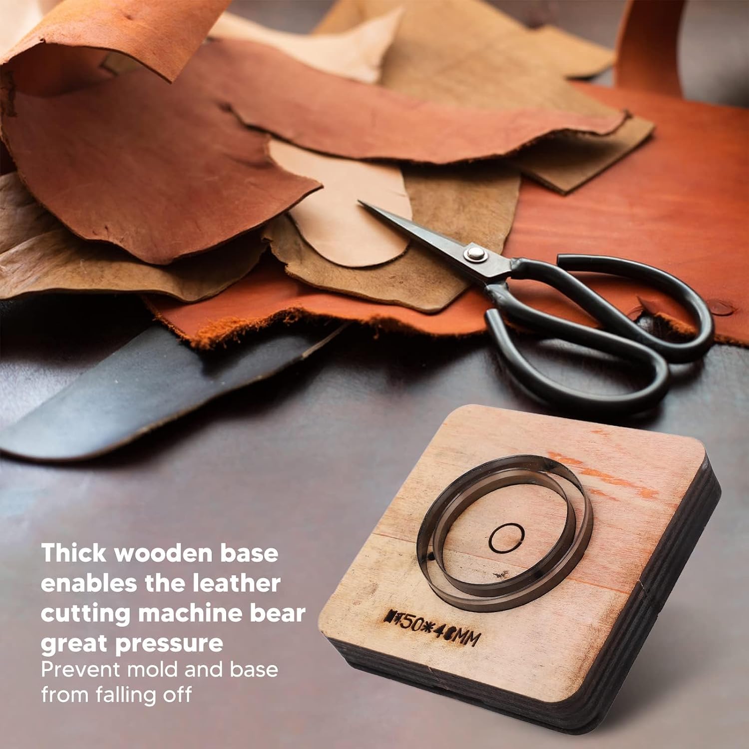 Round Leather Cutting Mould with Wooden Base, 50 x 40mm, for Craft Earring Production, Made of Durably Birch and Alloy Steel, Carrying, Cutting