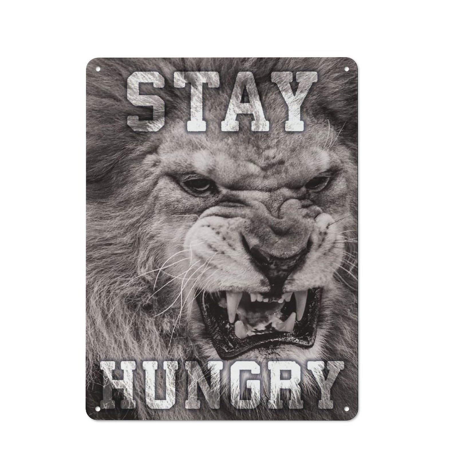 Junmoney Style-12 Vintage Metal Plaque 40X30cm Featuring Stay Hungry Lion Motivate For Home Bar Wall, A Metal Wall Feature For Home Bars And Entertaining Spaces