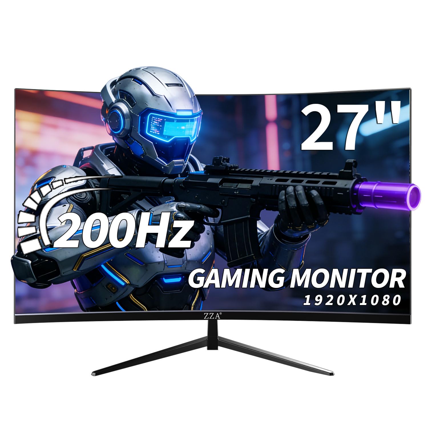 ZZA 27 Inch Gaming Monitor, 180Hz-200Hz Curved Monitor,VA Gaming Monitor,Full HD 1920x1080/180Hz Refresh Rate, 1ms Response, 100% sRGB, 1080p